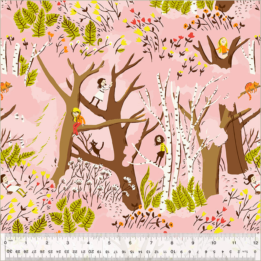 PREORDER Studio Edit by Heather Ross Girls in Trees, Pink, Cotton - 40927D-6