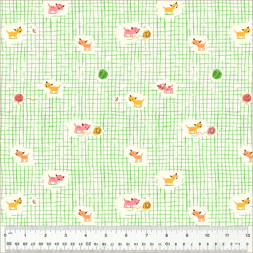 PREORDER Studio Edit by Heather Ross Kitten Plaid, Green, Cotton - 40929D-2