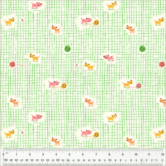 PREORDER Studio Edit by Heather Ross Kitten Plaid, Green, Cotton - 40929D-2