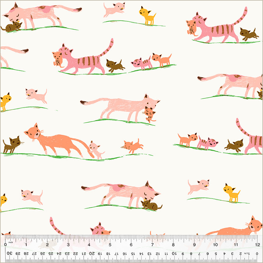 PREORDER Studio Edit by Heather Ross Mother Cats, Cream, Cotton - 40931D-5