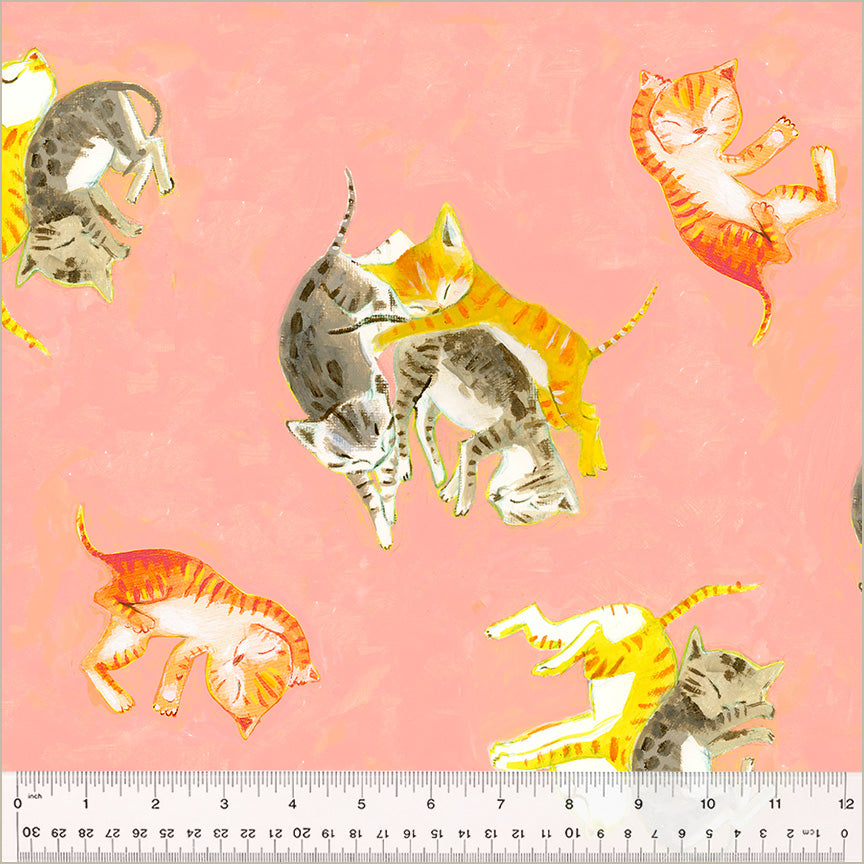 Heather Ross By Hand Barn Kittens in Salmon