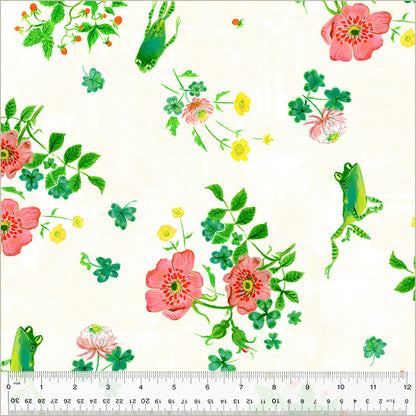 Heather Ross By Hand Frog Spring in White