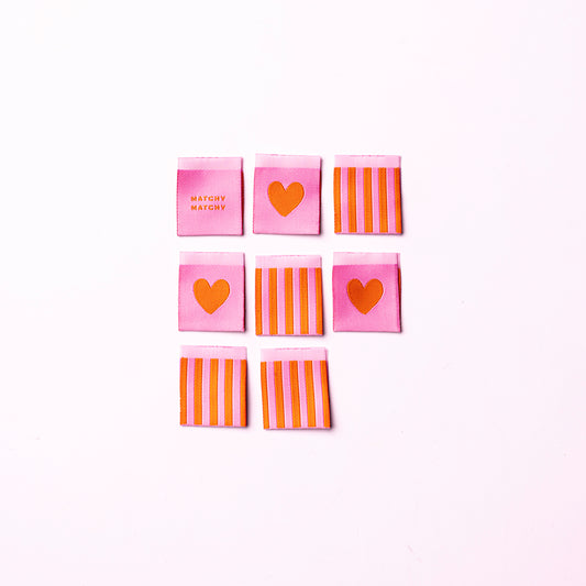 Pink & Orange Heart & Stripes - Premium Woven Sew in Label - Matchy Matchy