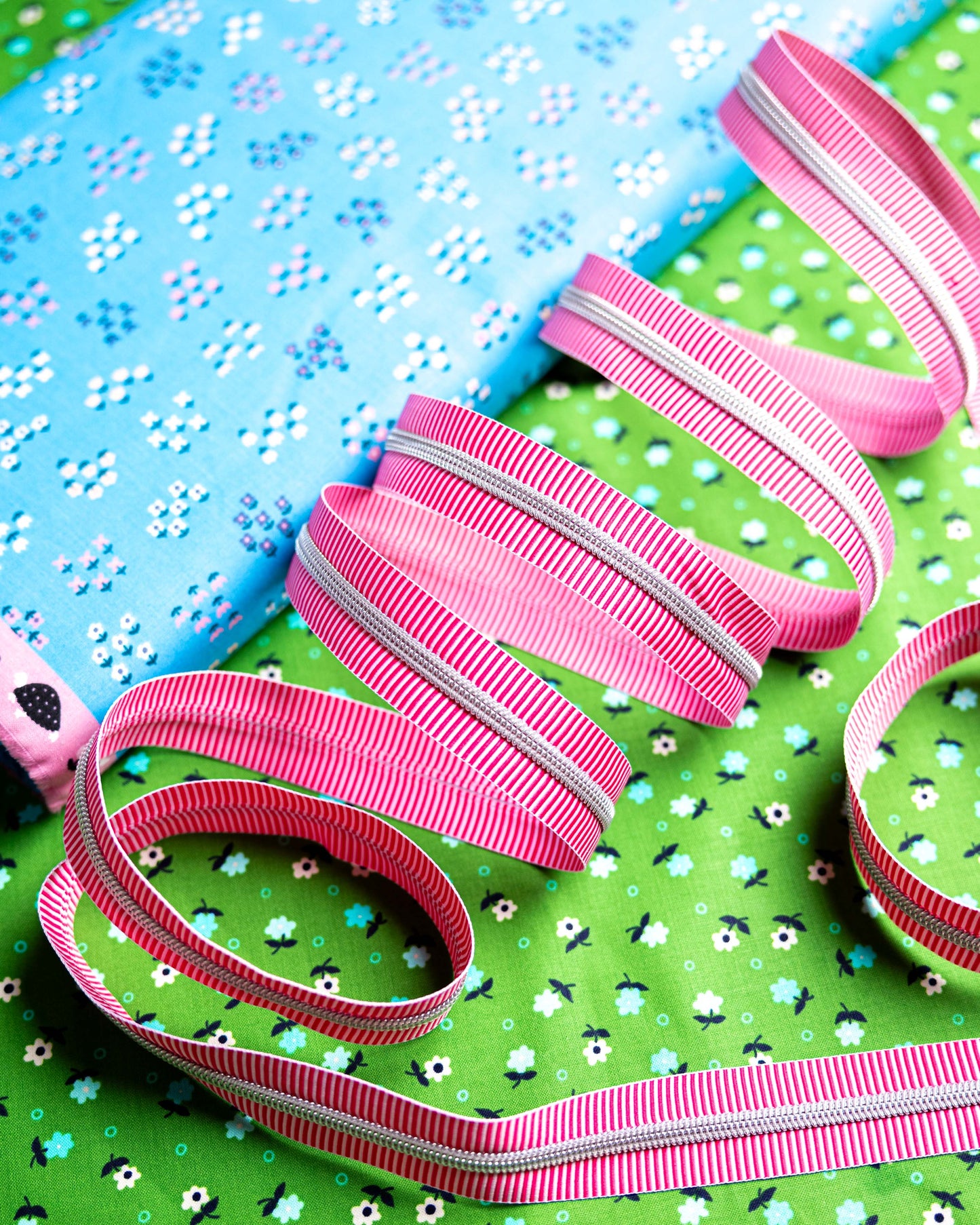 Sassafras Lane Pink Stripe Zipper Tape with Nickel Teeth