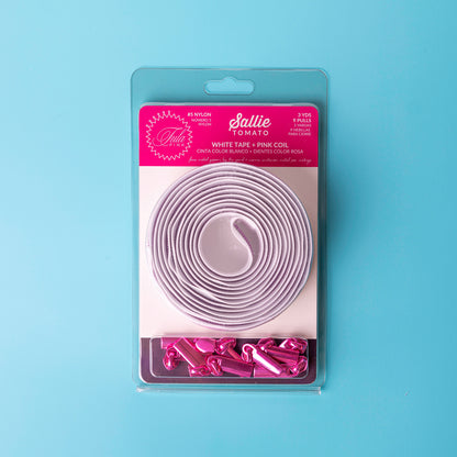 Sallie Tomato x Tula Pink White Zipper Tape with Pink Coil & Zippers