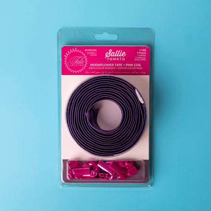 Sallie Tomato x Tula Pink Moonflower Zipper Tape with Pink Coil & Zippers