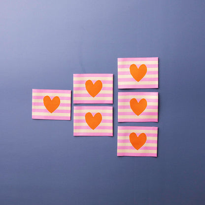 Pink & Orange Heart & Stripes Large- Premium Woven Sew In Labels - Matchy Matchy